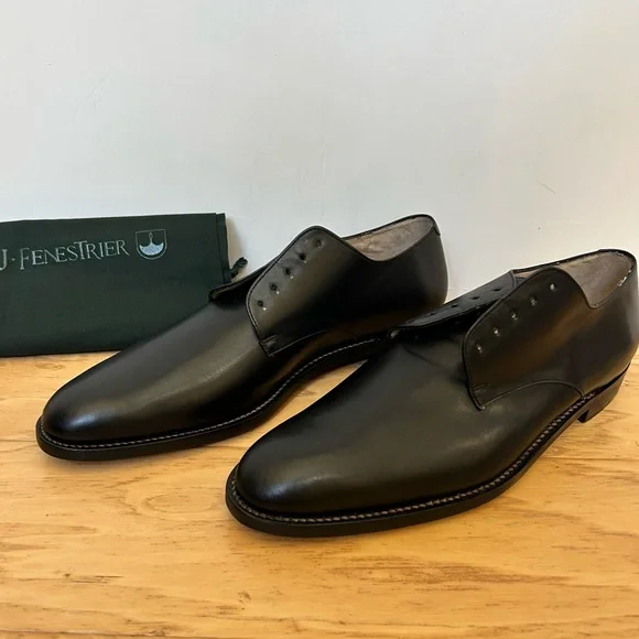 Joesph Fenestrier Paris NIB 8 Black Leather Gruge Lace Up Derby Softanyl Noir Joseph J. Fenestrier Mens Derby Oxfords Sz UK 8, Us 7, Black  main image 2